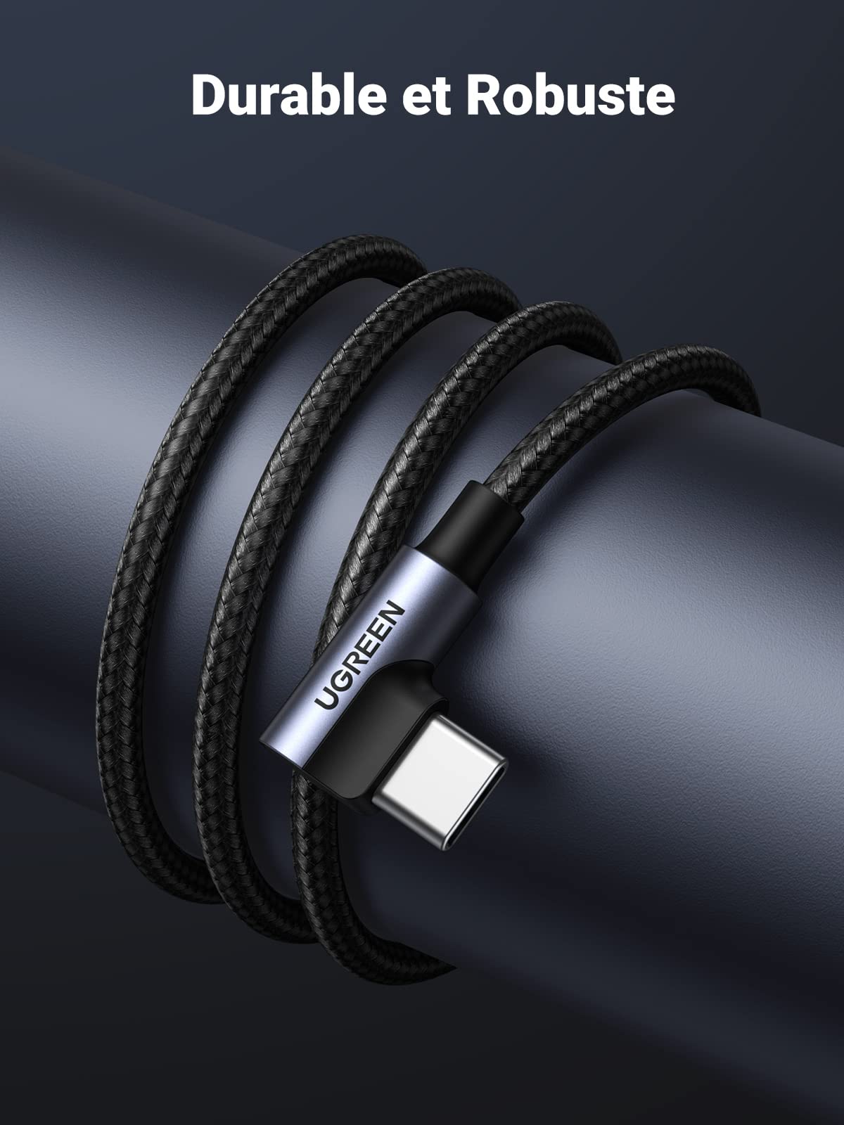 UGREEN Câble USB C Coudé 90 Degrés Charge Rapide Nylon Tressé