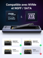 UGREEN Boîtier M.2 SSD NVME SATA en USB 3.2 Gen 2 10 Gbps