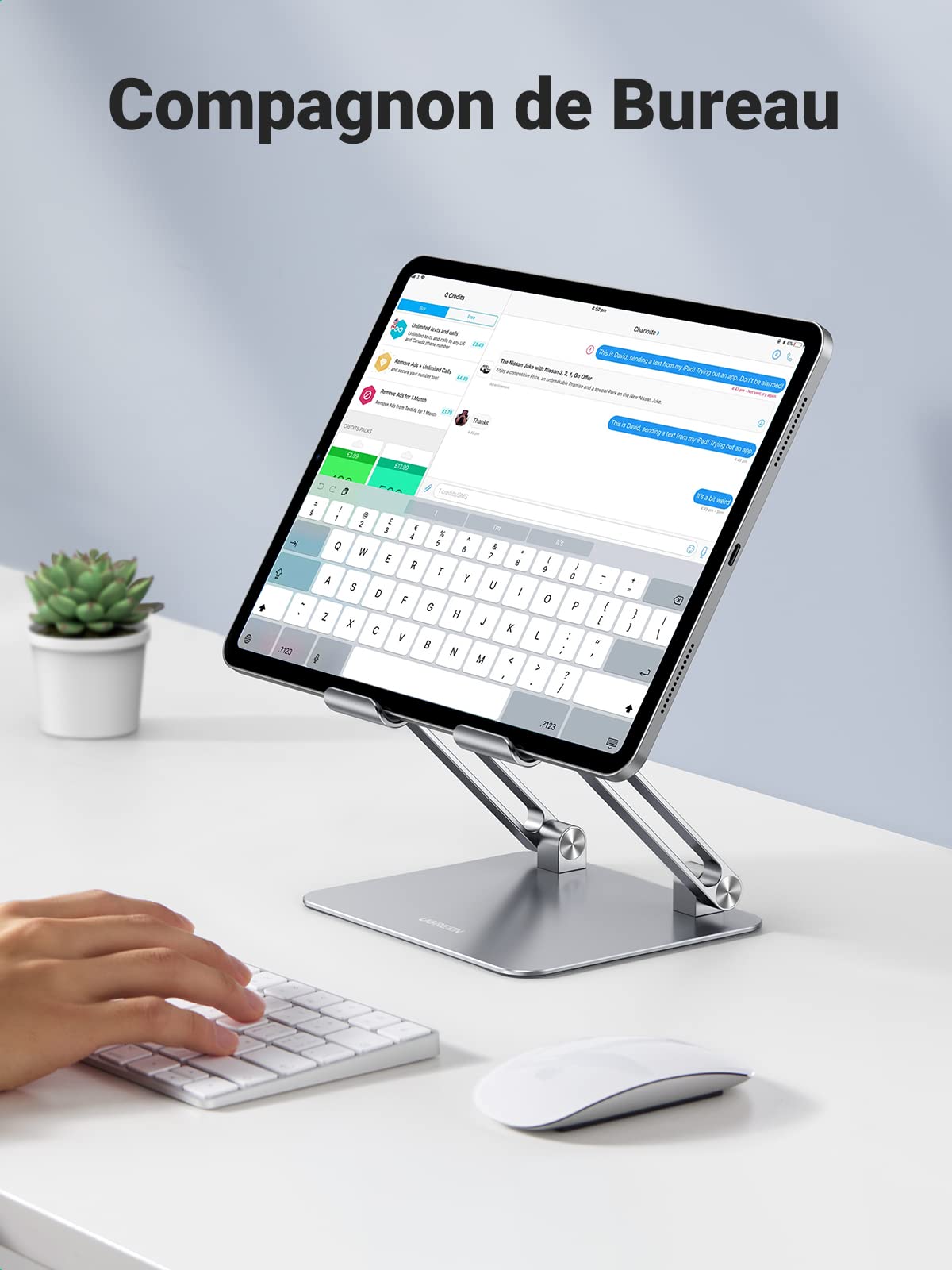 UGREEN Support Tablette Bureau Réglable à Double Tige Porte