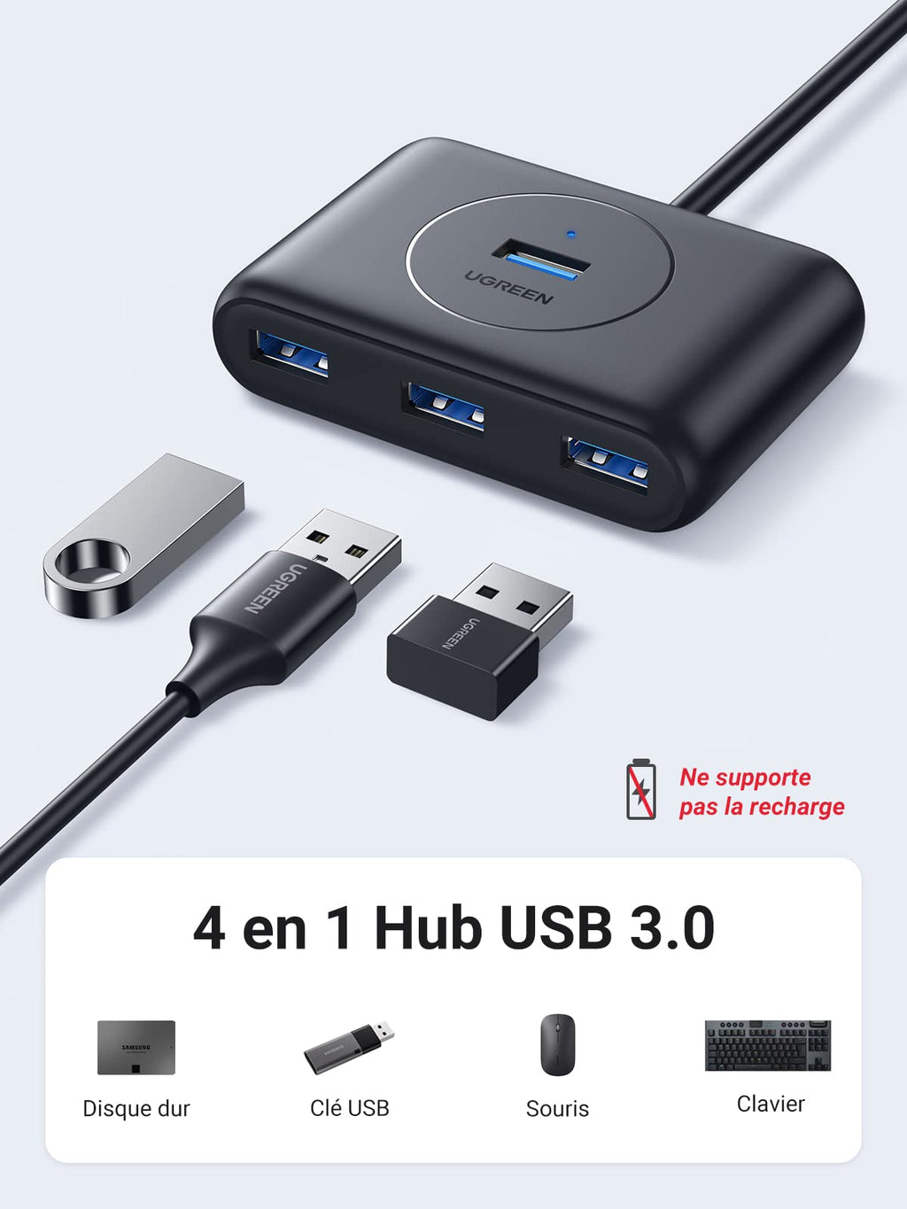 UGREEN Hub USB 3.0 vers 4 Ports USB 5Gbps Transfert Rapide