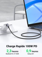 UGREEN Câble USB C vers USB C Coudé 100W 5A Câble USB Type C 90 Degrés Charge Rapide Nylon Tressé