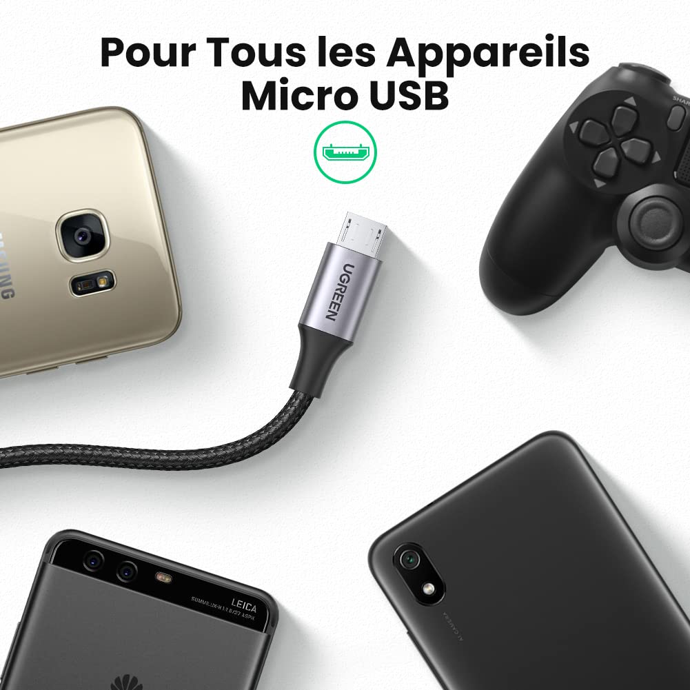 UGREEN Lot de 2 Câble Micro USB QC Rapide 3A Nylon Tressé