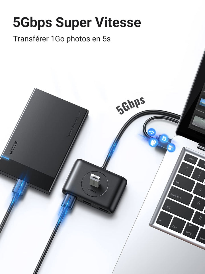 UGREEN Hub USB 3.0 vers 4 Ports USB 5Gbps Transfert Rapide