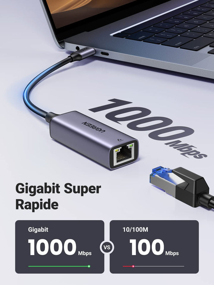 Cabling - CABLING® Adaptateur Aluminium USB C 3.1 vers RJ45 Gigabit Ethernet  10/100/1000 Mbit/s Compatible avec Mac OS X v.10.0 ou plus et Windows 10 /  8 / 7 / XP - Argent - Convertisseur Audio et Vidéo - Rue du Commerce