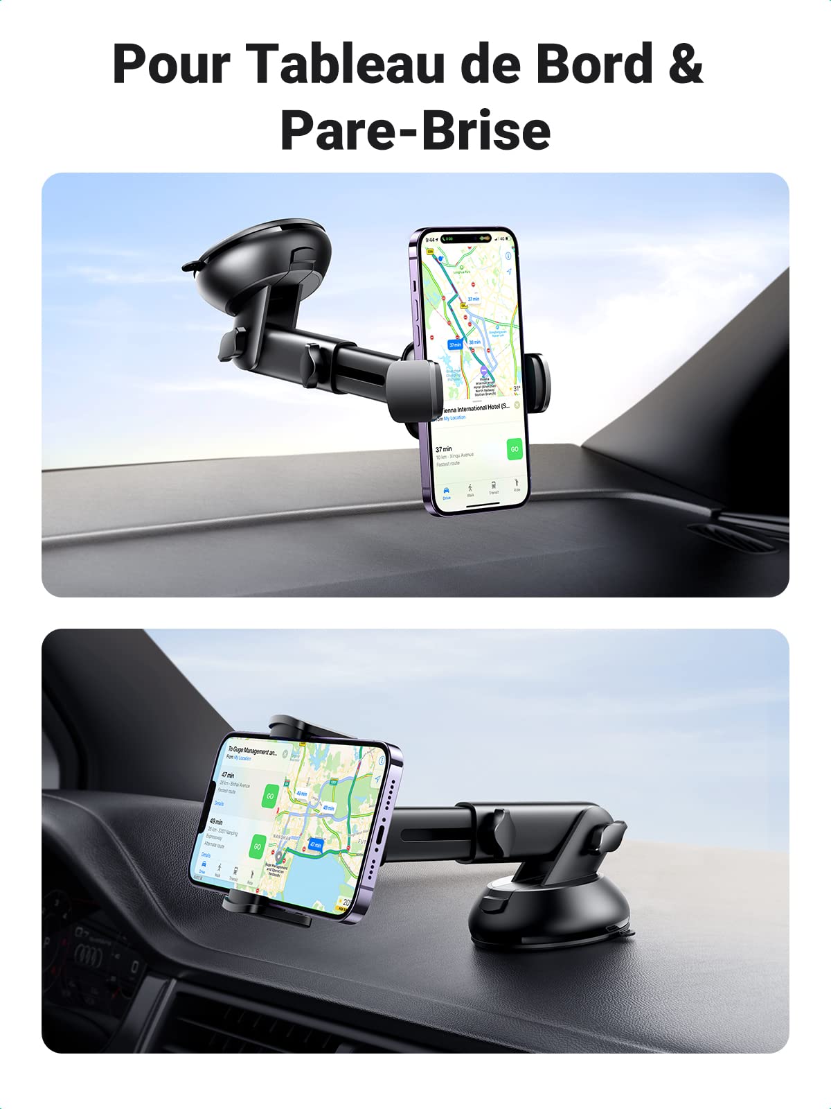 UGREEN support de téléphone de voiture ventouse rotation à 360 degrés
