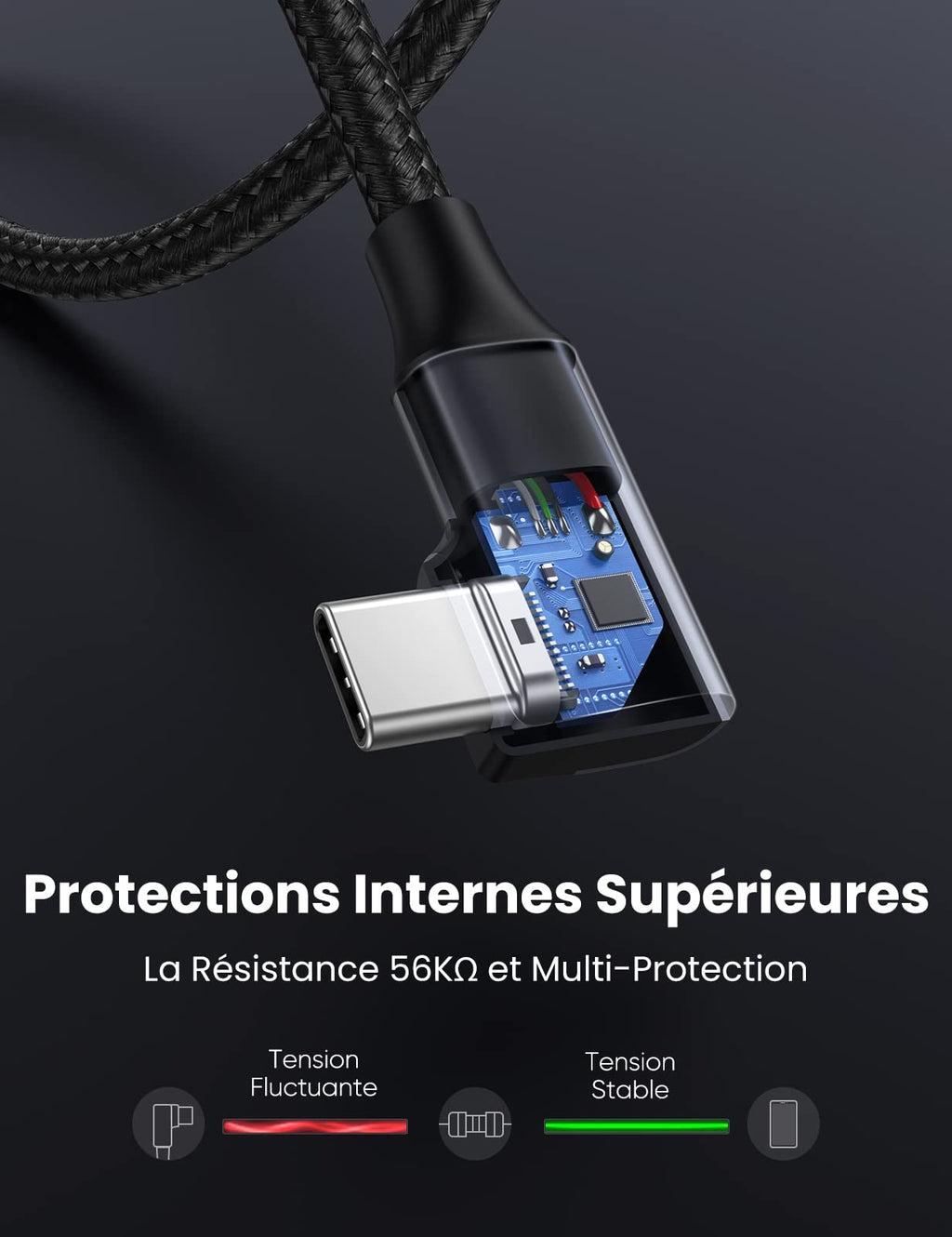 UGREEN Câble USB C vers USB 3.0 Coudé Charge Rapide 3A