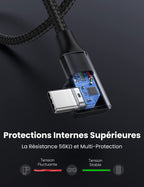 UGREEN Câble USB C vers USB 3.0 Coudé Charge Rapide 3A