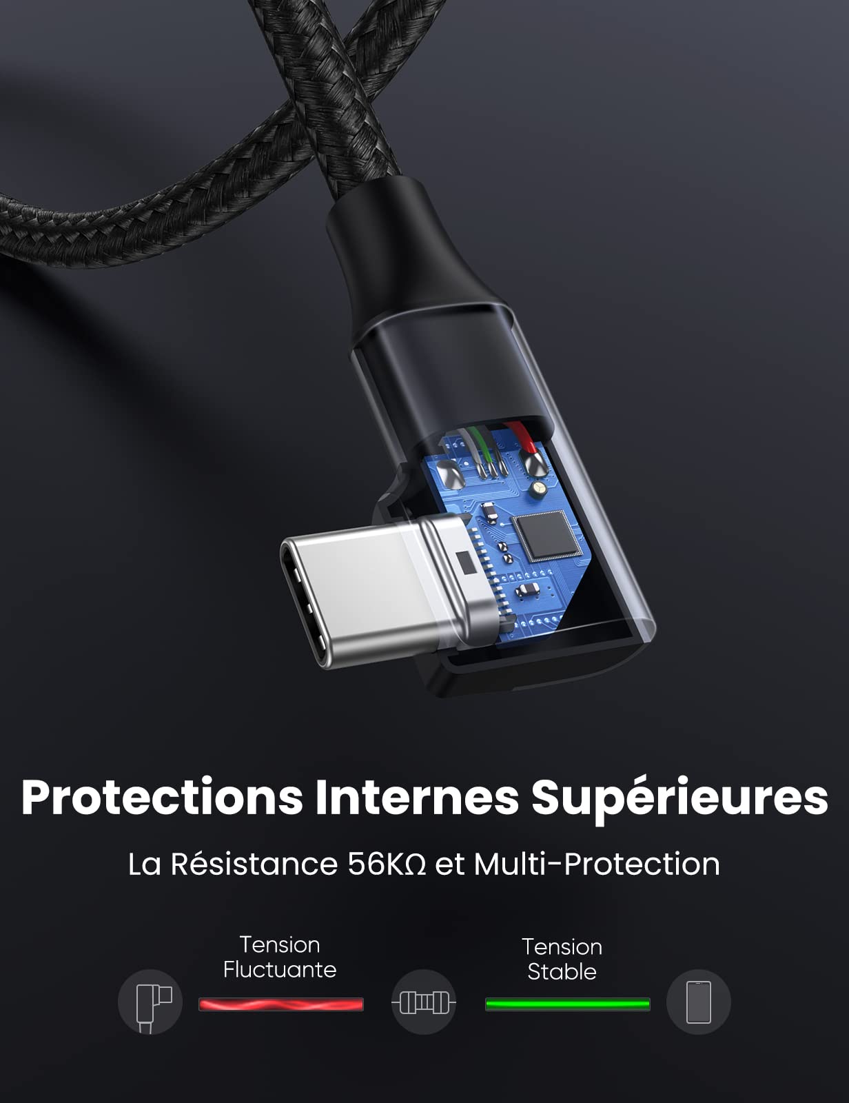 UGREEN Câble USB C vers USB 3.0 Coudé Charge Rapide 3A