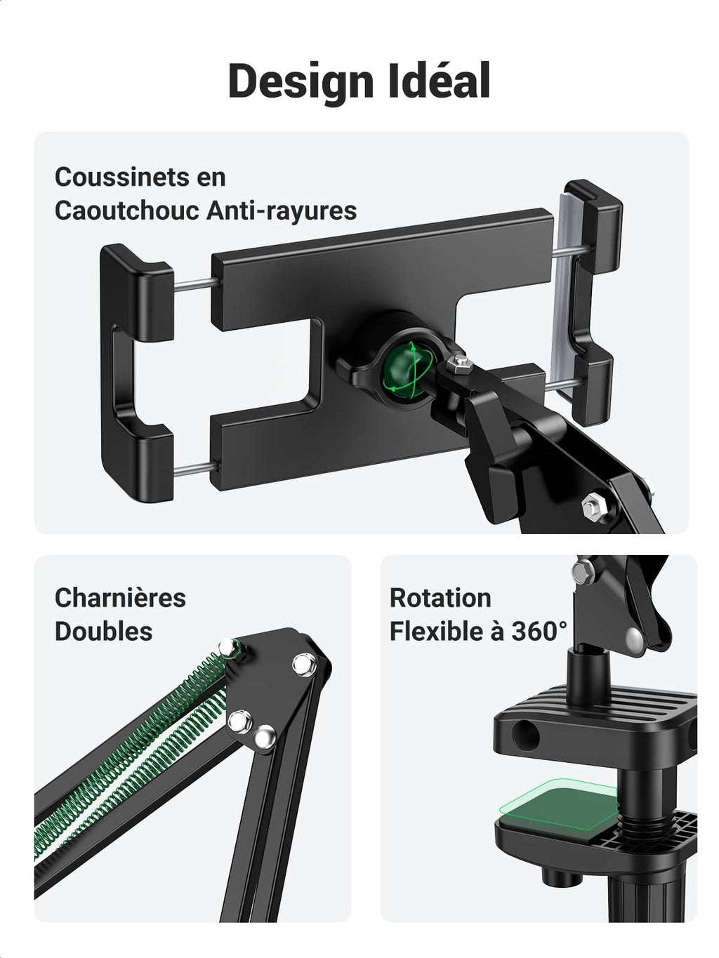 UGREEN Support Tablette Lit Bras Articulé en Aluminium Support Téléphone Flexible Compatible avec iPad Pro 12,9 Air 2022 Mini MediaPad iPhone 15 Plus Pro Max 13 12 Galaxy S23 S22 Redmi Note 11 Pro