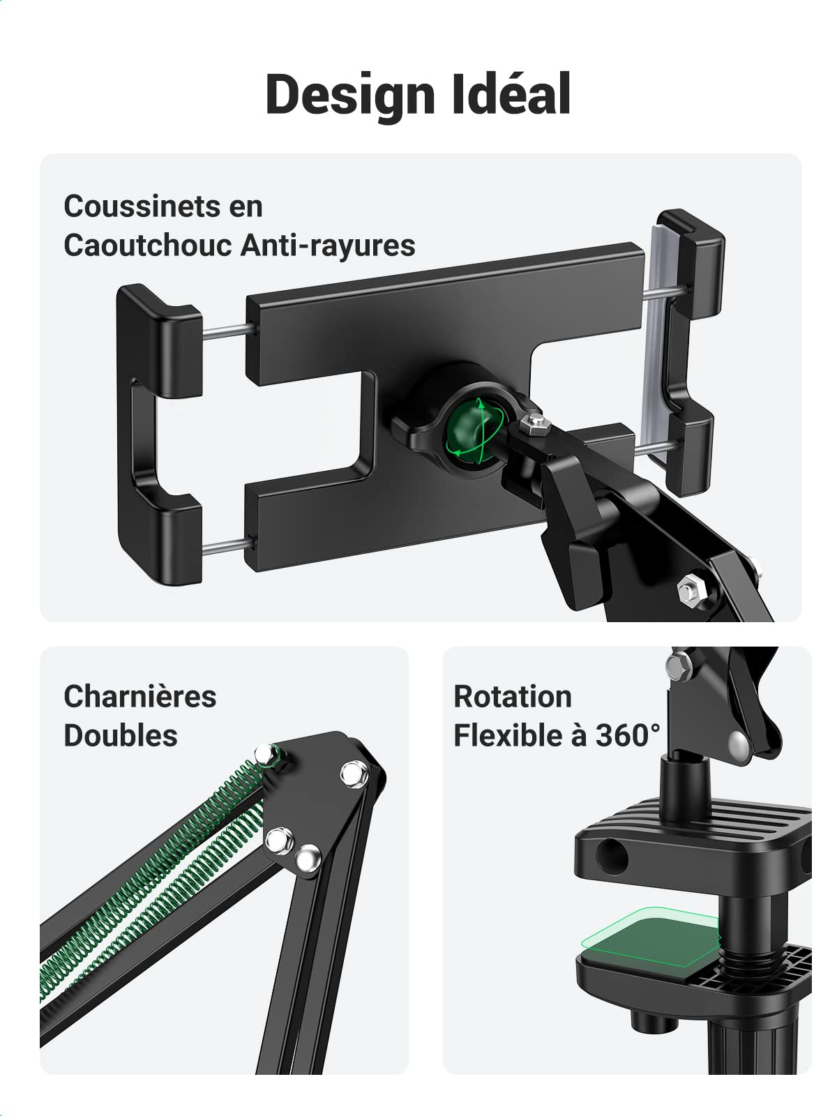 UGREEN Support Tablette Lit Bras Articulé en Aluminium Support Téléphone Flexible Compatible avec iPad Pro 12,9 Air 2022 Mini MediaPad iPhone 15 Plus Pro Max 13 12 Galaxy S23 S22 Redmi Note 11 Pro