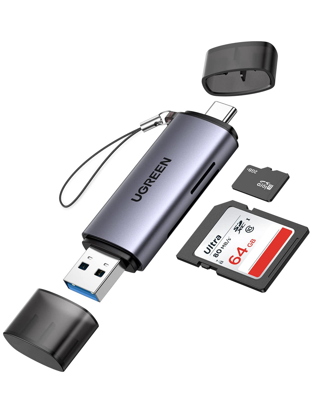 UGREEN Lecteur de Carte SD Micro SD USB C USB 3.0 2 en 1 Adaptateur de Carte SD en Aluminium Supporte 2 Cartes Max 2To