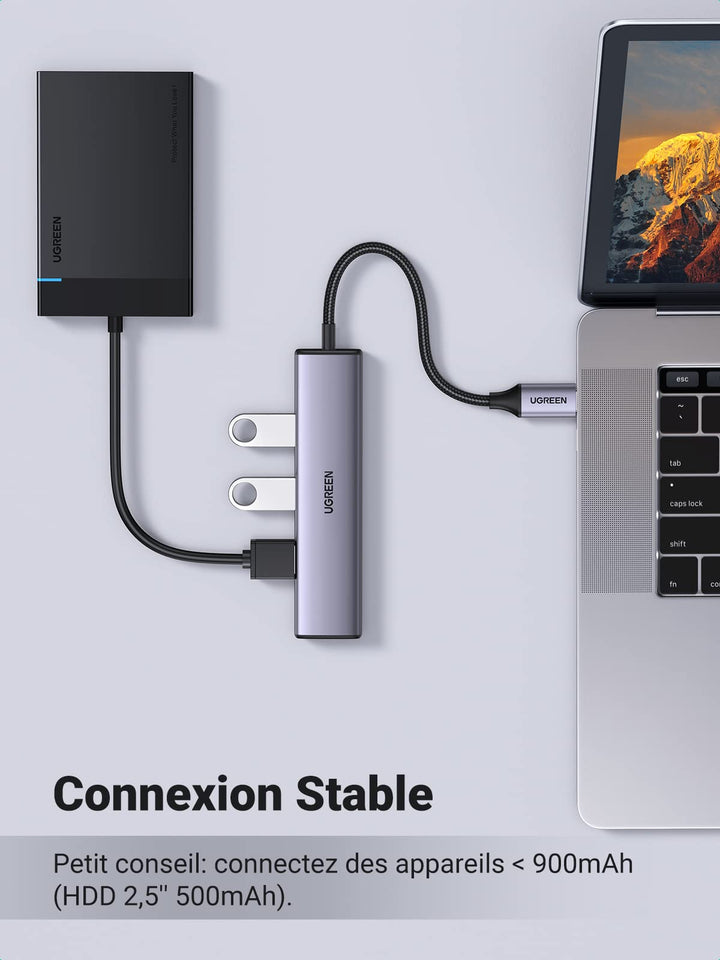 UGREEN Hub USB C vers 4 Ports USB Hub en Aluminium 5Gbps Adaptateur