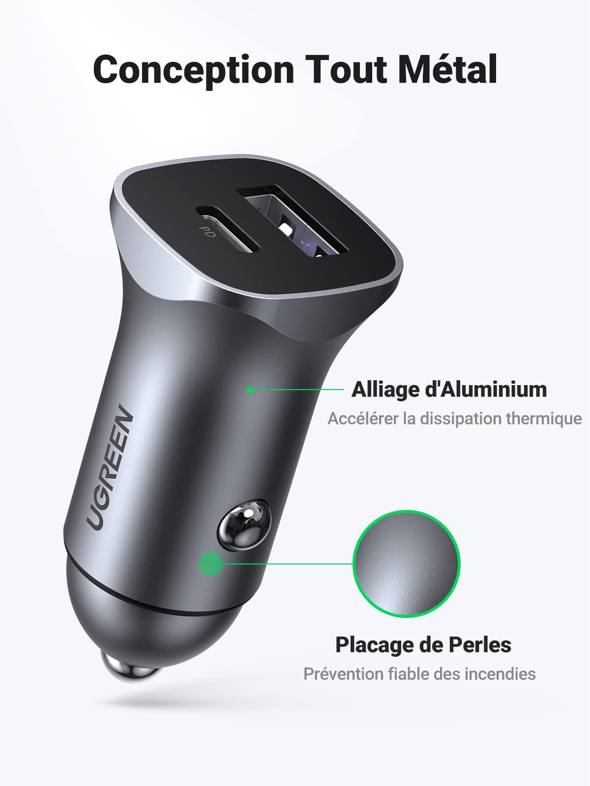 UGREEN Chargeur Voiture USB C 30W PD QC 3.0 PPS