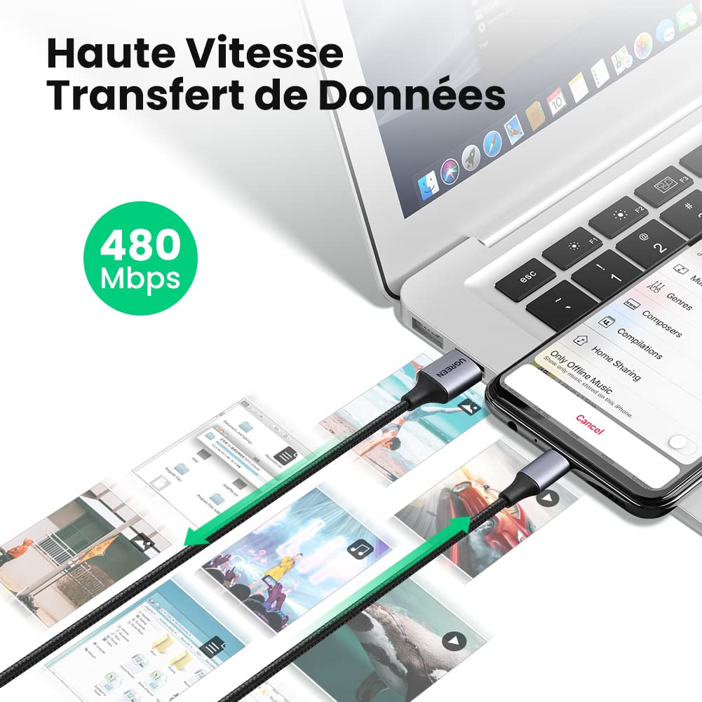 UGREEN Lot de 2 Câble Micro USB QC Rapide 3A Nylon Tressé