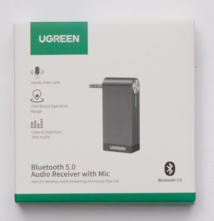 UGREEN Récepteur Bluetooth 5.0 Voiture Adaptateur Bluetooth Aux 3.5mm Jack Kit Mains Libres avec Mic Intégré pour Streaming Maison Kit Auto Haut Parleur