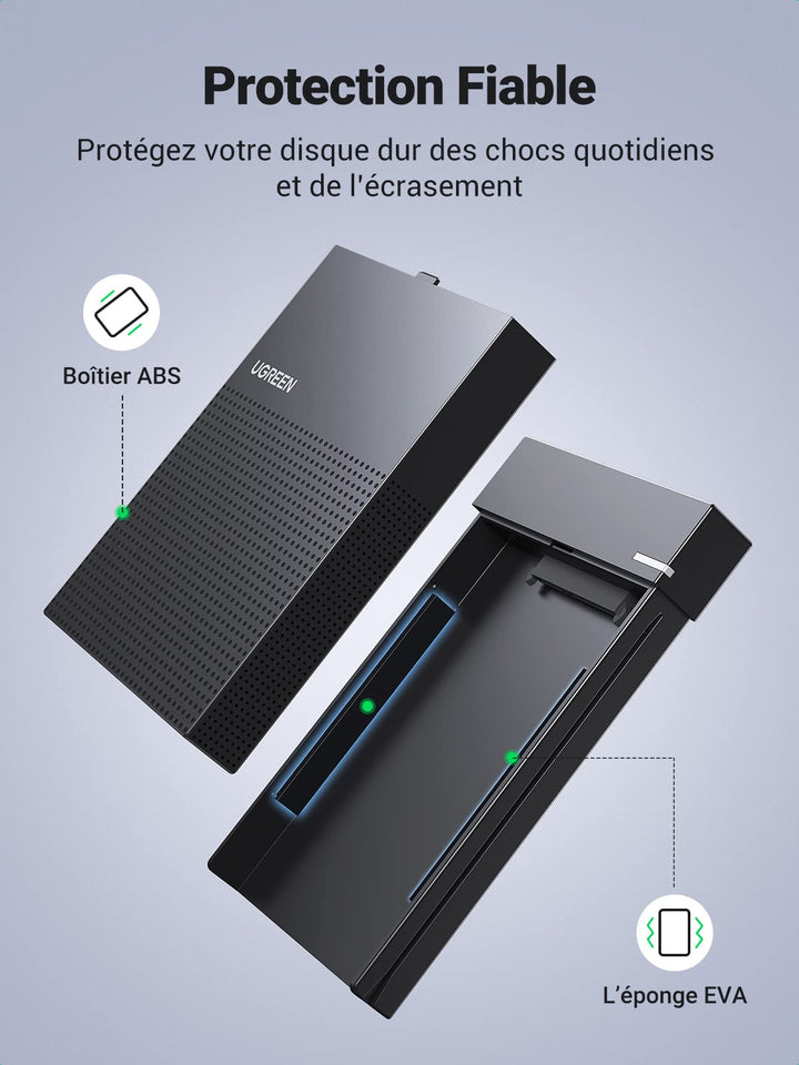 UGREEN USB C Boîtier Disque Dur Externe 2,5 Pouces SATA HDD SSD