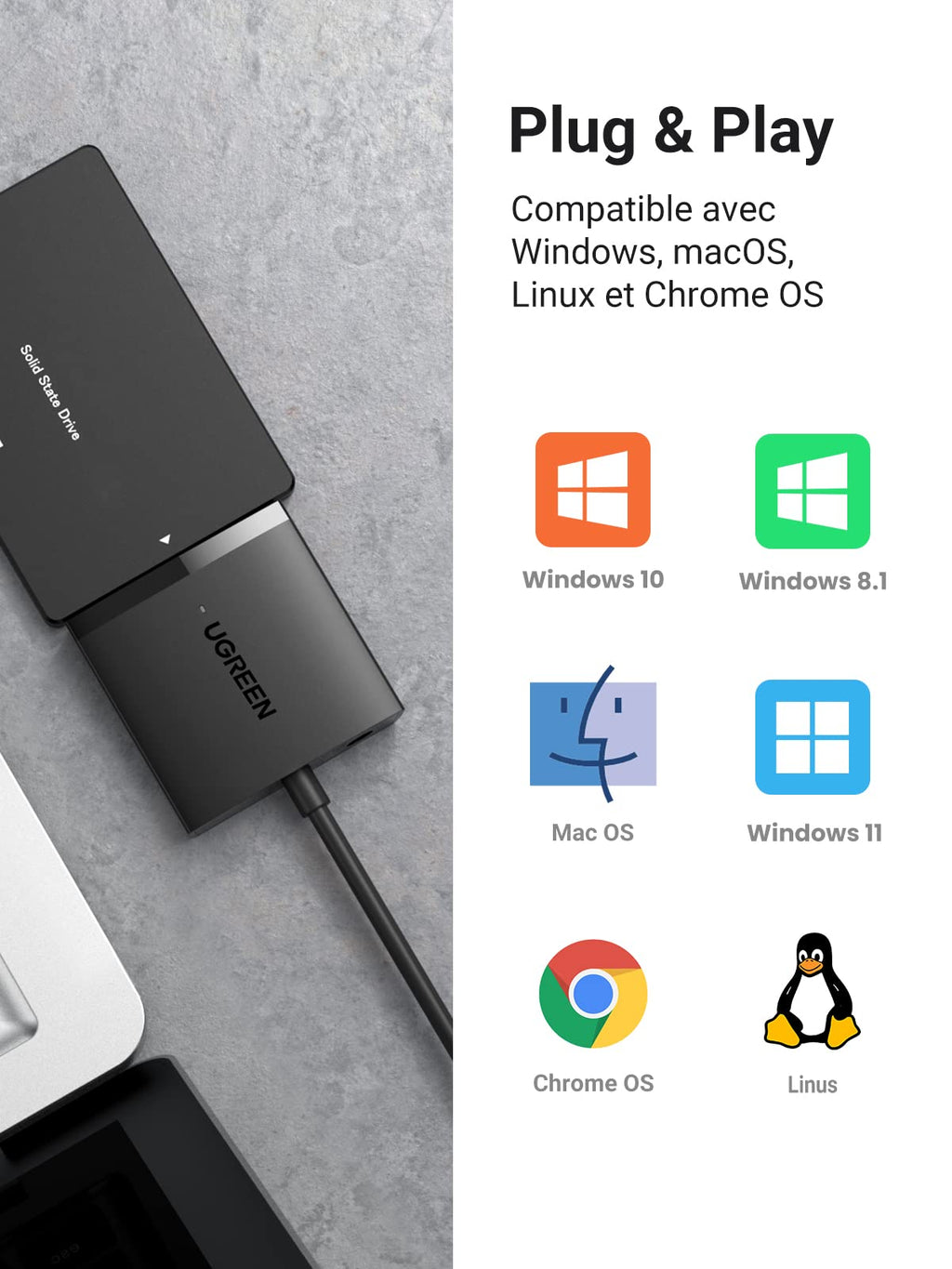 UGREEN Adaptateur USB SATA III Câble SATA USB Disque
