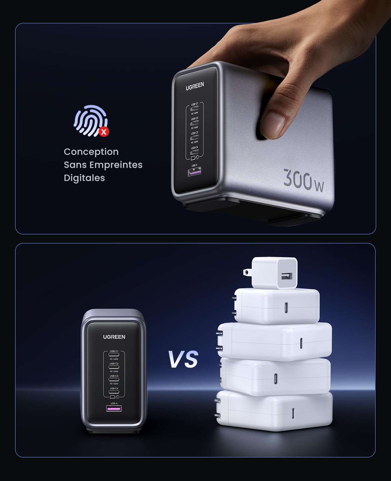 UGREEN Nexode X 160W USB C Chargeur Rapide 4 Ports GaNInfinity Prise USB C Compatible avec iPhone 16 Plus Pro Max 15 14 13 12 11 Galaxy PPS 45W S24 Ultra S23 UGREEN Nexode X 160W USB C Chargeur Rapide 4 Ports GaNInfinity Prise USB C Compatible avec iPhone 16 Plus Pro Max 15 14 13 12 11 Galaxy PPS 45W S24 Ultra S23