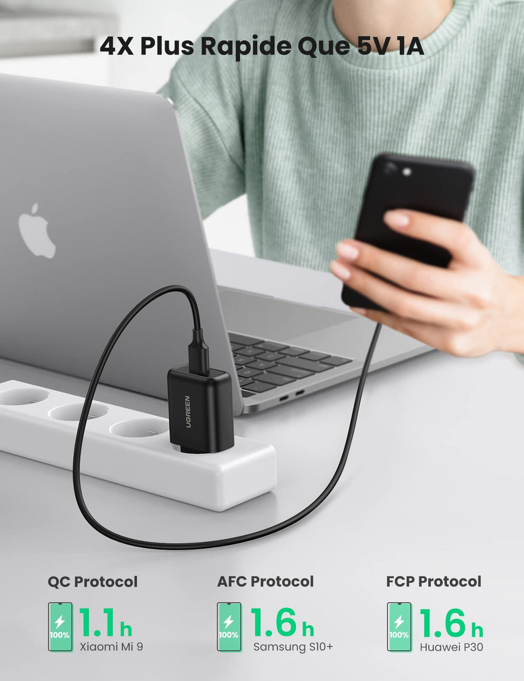 UGREEN Quick Charge 3.0 Chargeur Secteur USB et 1M Cable USB C