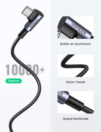 UGREEN Câble USB C Coudé 1M et 2M Lot de 2 Chargeur Type C Câble USB C Rapide 3A Nylon Tressé