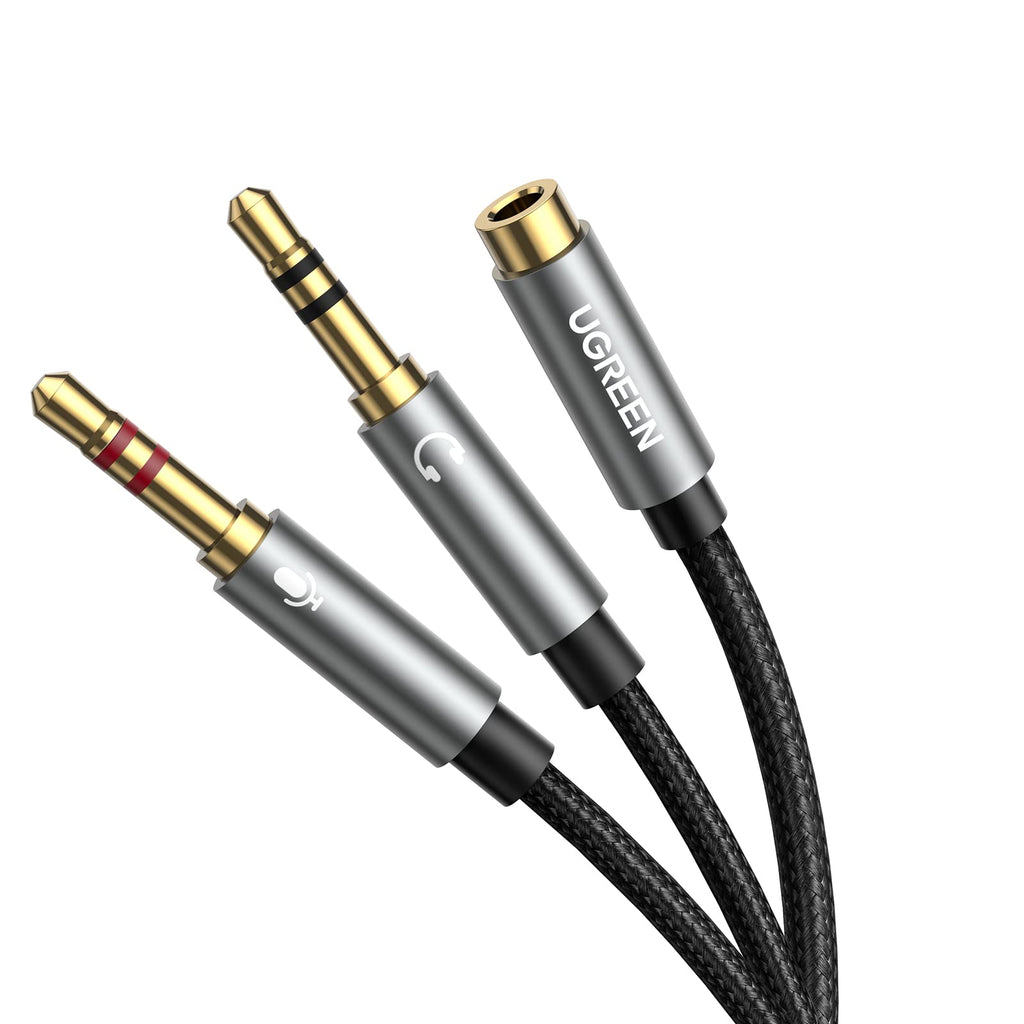 UGREEN Adaptateur Jack Audio Stéréo 3.5mm Adaptateur Micro Casque Femelle vers 2 Mâle Câble Splitter Y Jack Audio Compatible avec Ordinateur PC Haut Parleur Enceinte 20cm