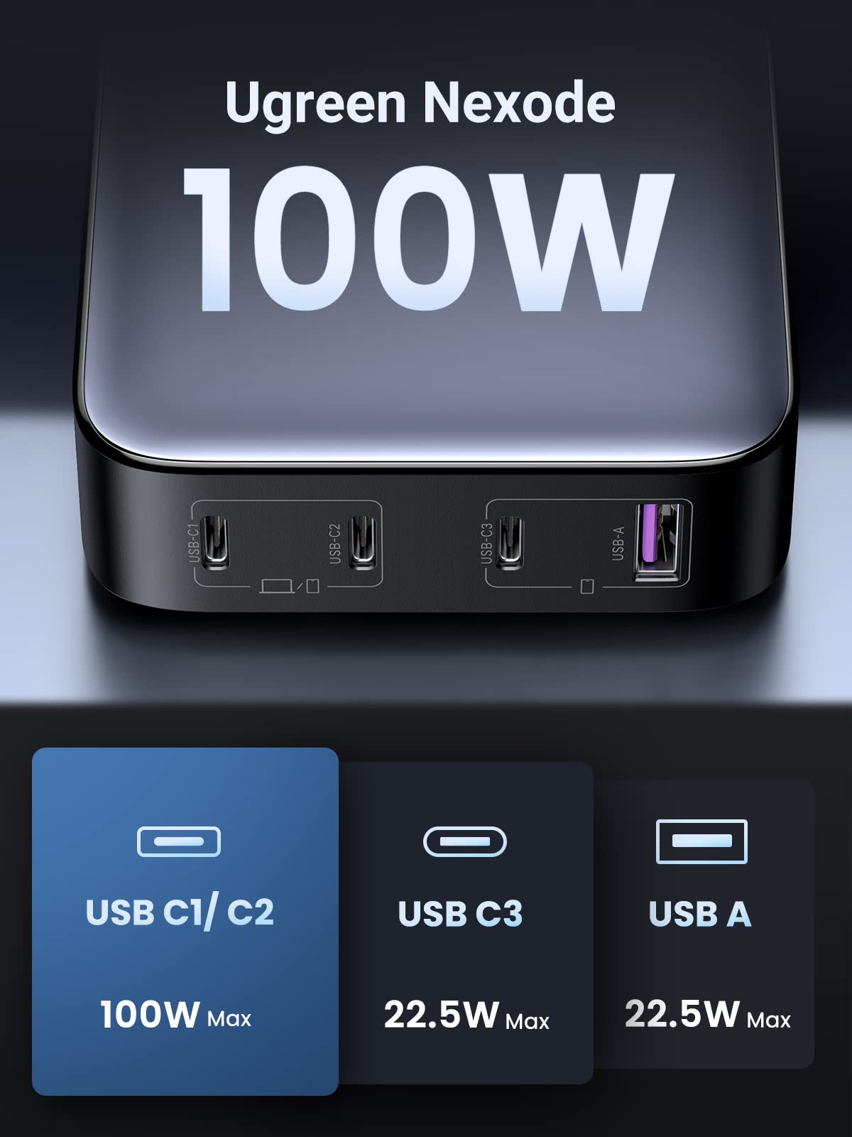 UGREEN Nexode 100W Chargeur USB C 4 Ports chargeur de bureau