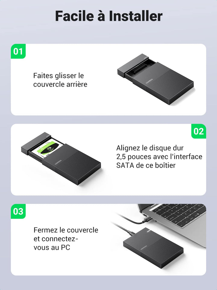 UGREEN USB C Boîtier Disque Dur Externe 2,5 Pouces SATA HDD SSD