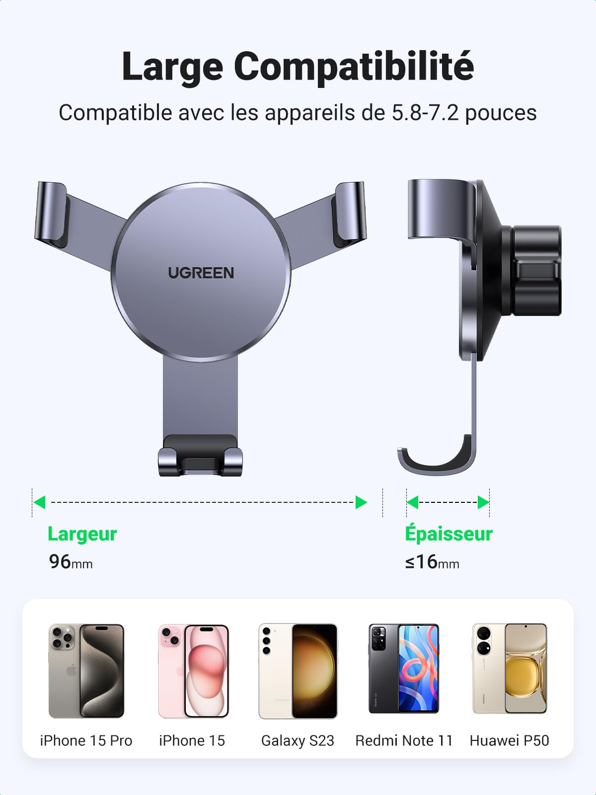 UGREEN Support Téléphone Voiture Gravité Grille Aération (Gris)