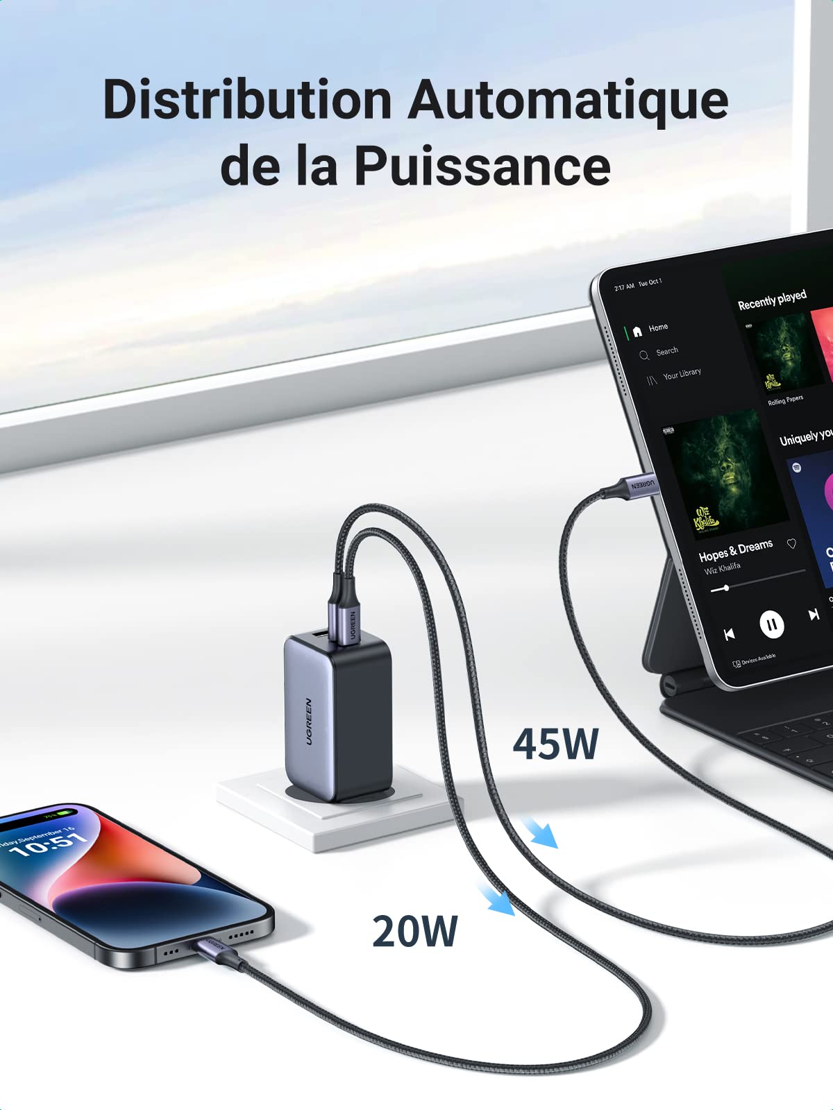 Chargeur UGREEN Nexode 65W GaN 4 Ports (3 USB-C) - Argent - Boîte Ouverte (Jamais Servi)