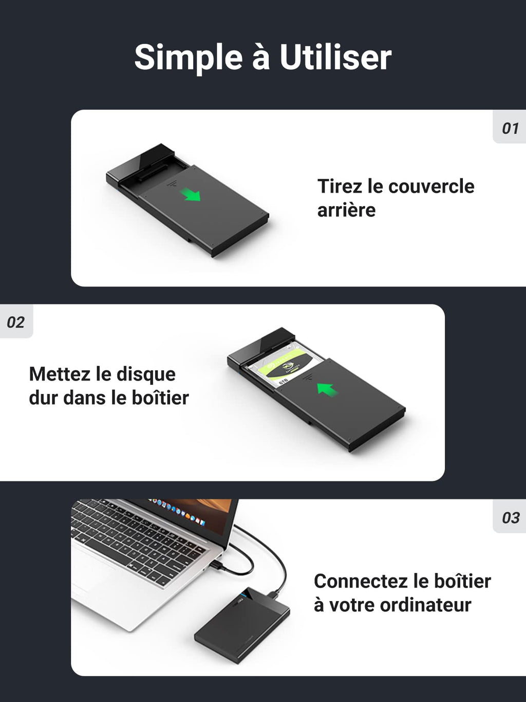 UGREEN USB 3.0 Boîtier Externe Disque Dur 2,5 Pouces SATA III HDD SSD