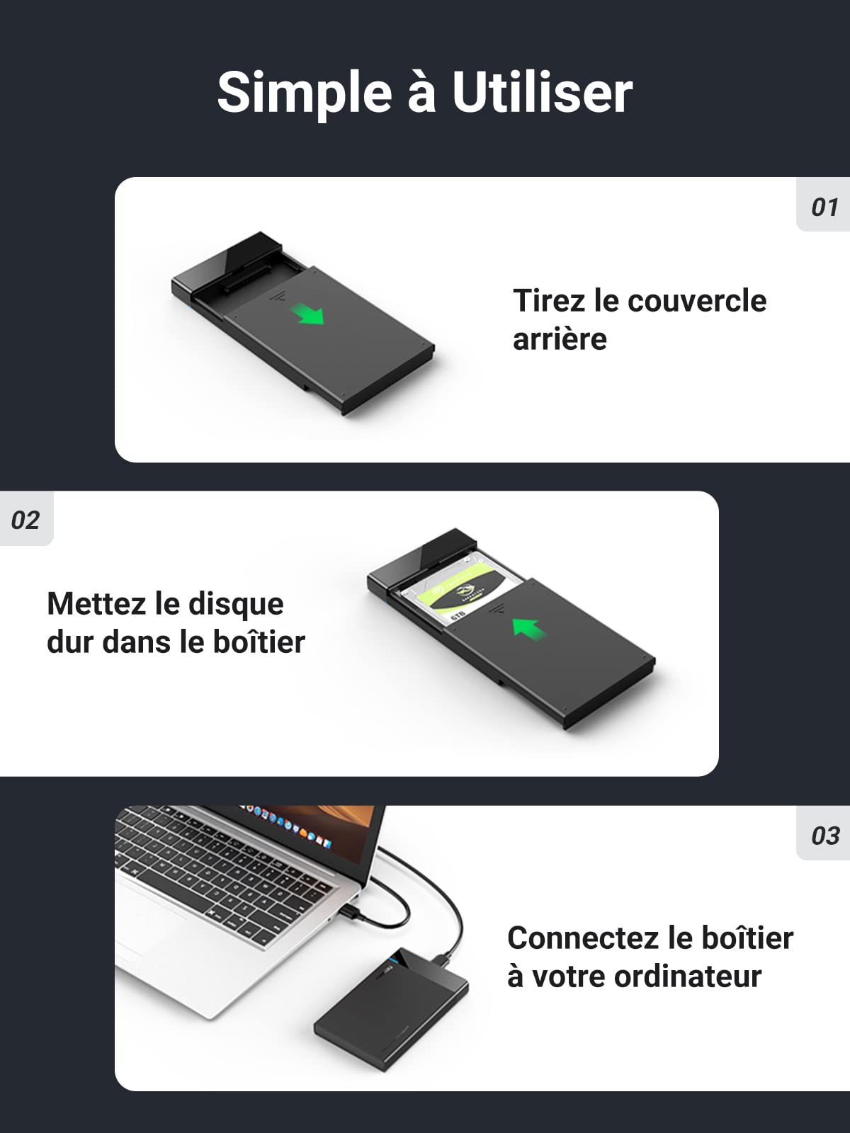 UGREEN USB 3.0 Boîtier Externe Disque Dur 2,5 Pouces SATA III HDD SSD