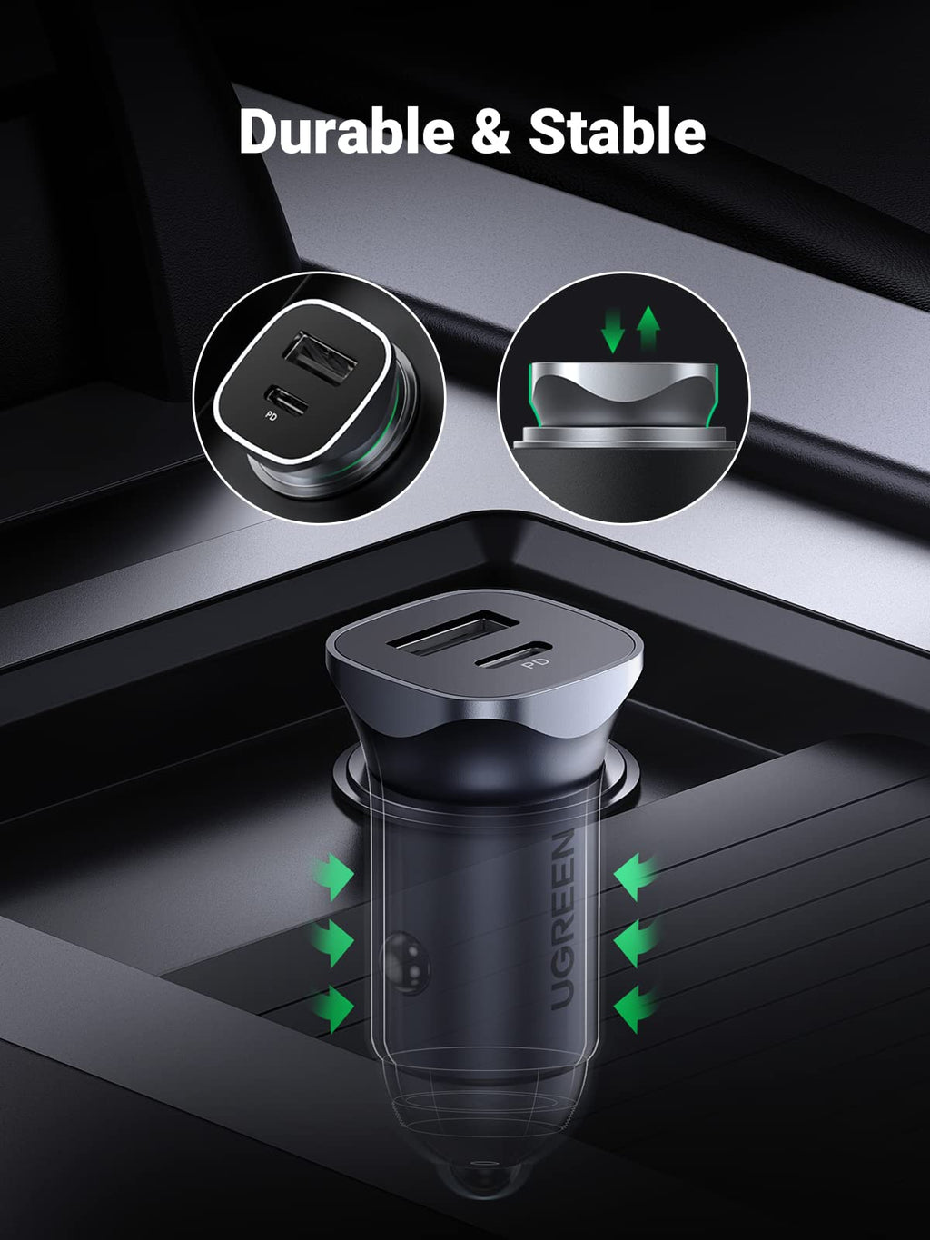 UGREEN USB C PD QC 3.0 Rapide Chargeur Voiture USB C
