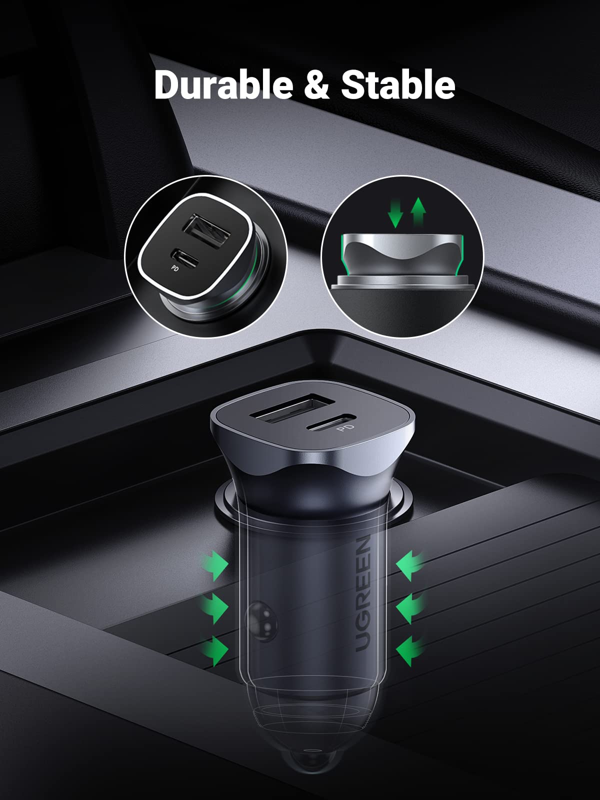 UGREEN USB C PD QC 3.0 Rapide Chargeur Voiture USB C