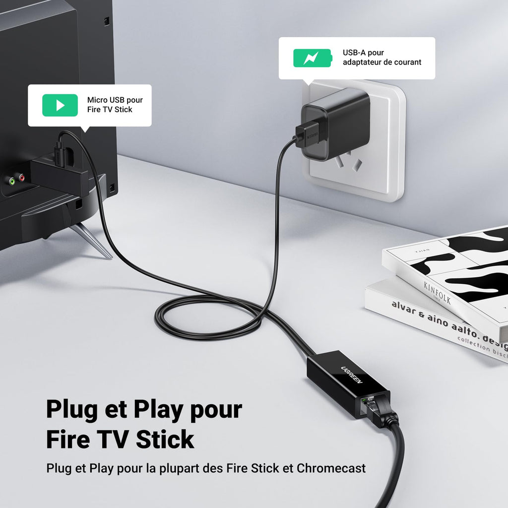 UGREEN Adaptateur Réseau Micro USB vers RJ45 Ethernet 