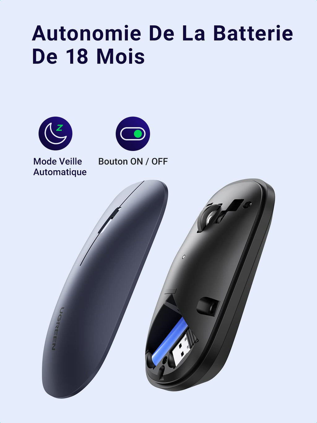 UGREEN Souris sans Fil Plate Silencieuse 4000 DPI Régléable Mouse