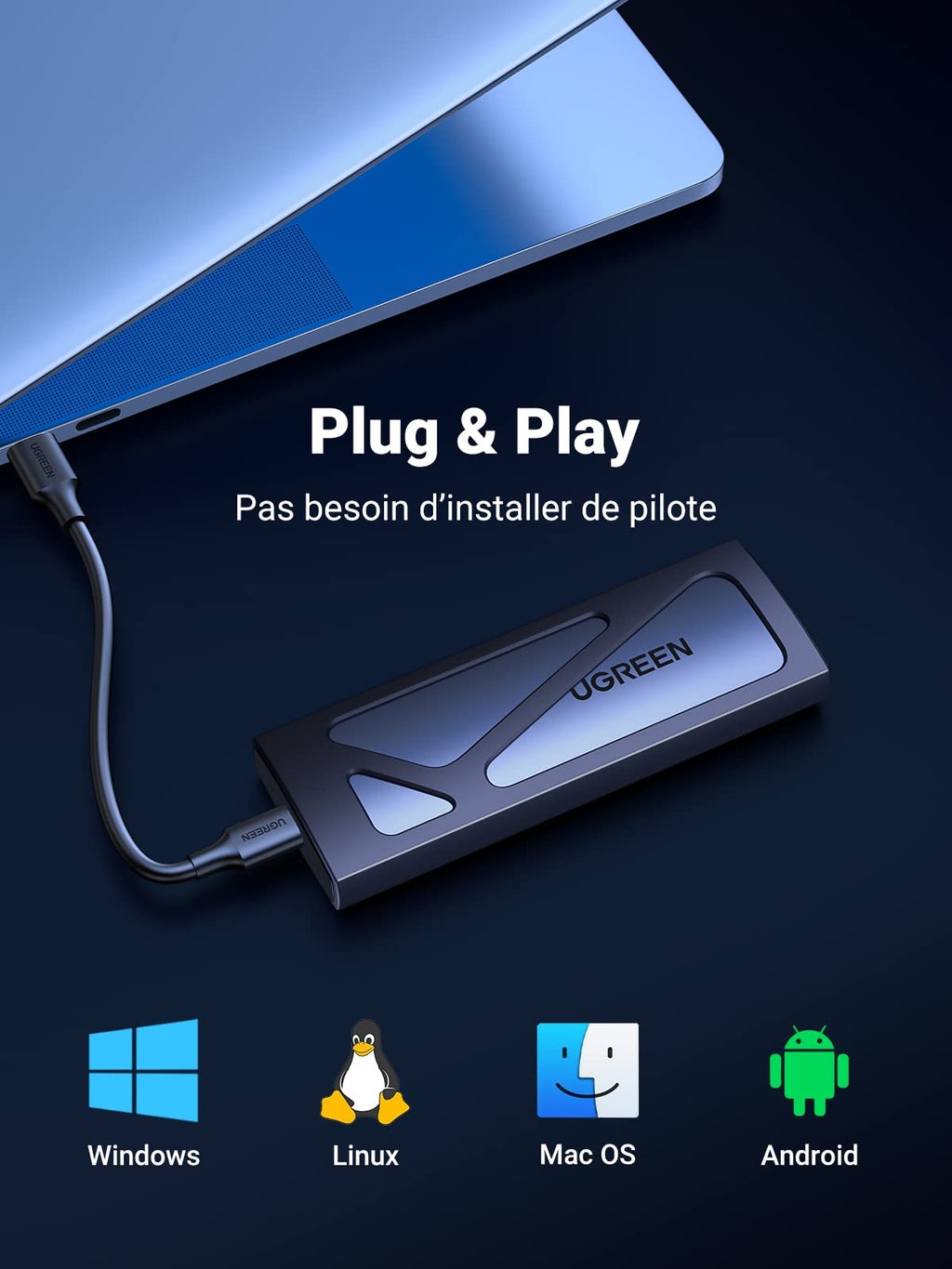 UGREEN Boîtier M.2 SSD NVMe USB 3.2 Gen 2 10 Gbps Adaptateur
