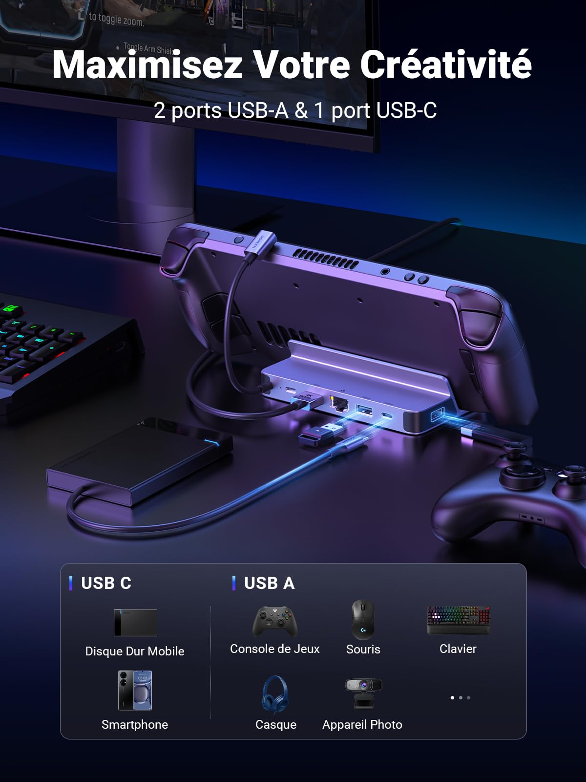 UGREEN Station Accueil Compatible avec Steam Deck 6 en 1 hub HDMI