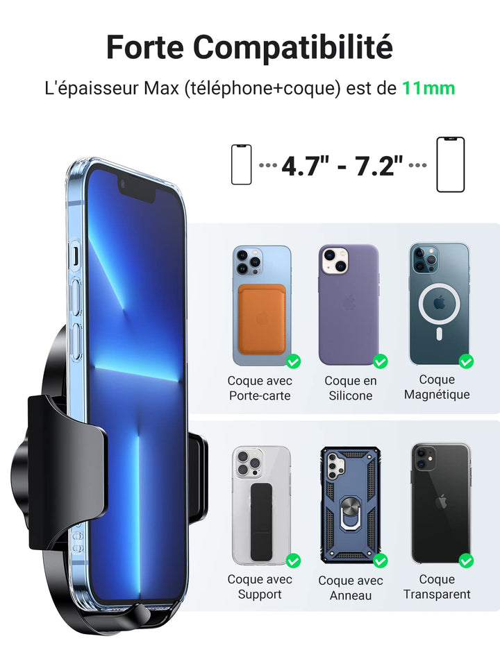 Support Telephone Voiture Grille aération, Porte Telephone Voiture Tableau  de Bord Rotation 360° pour iPhone Samsung Xiaomi -Noir