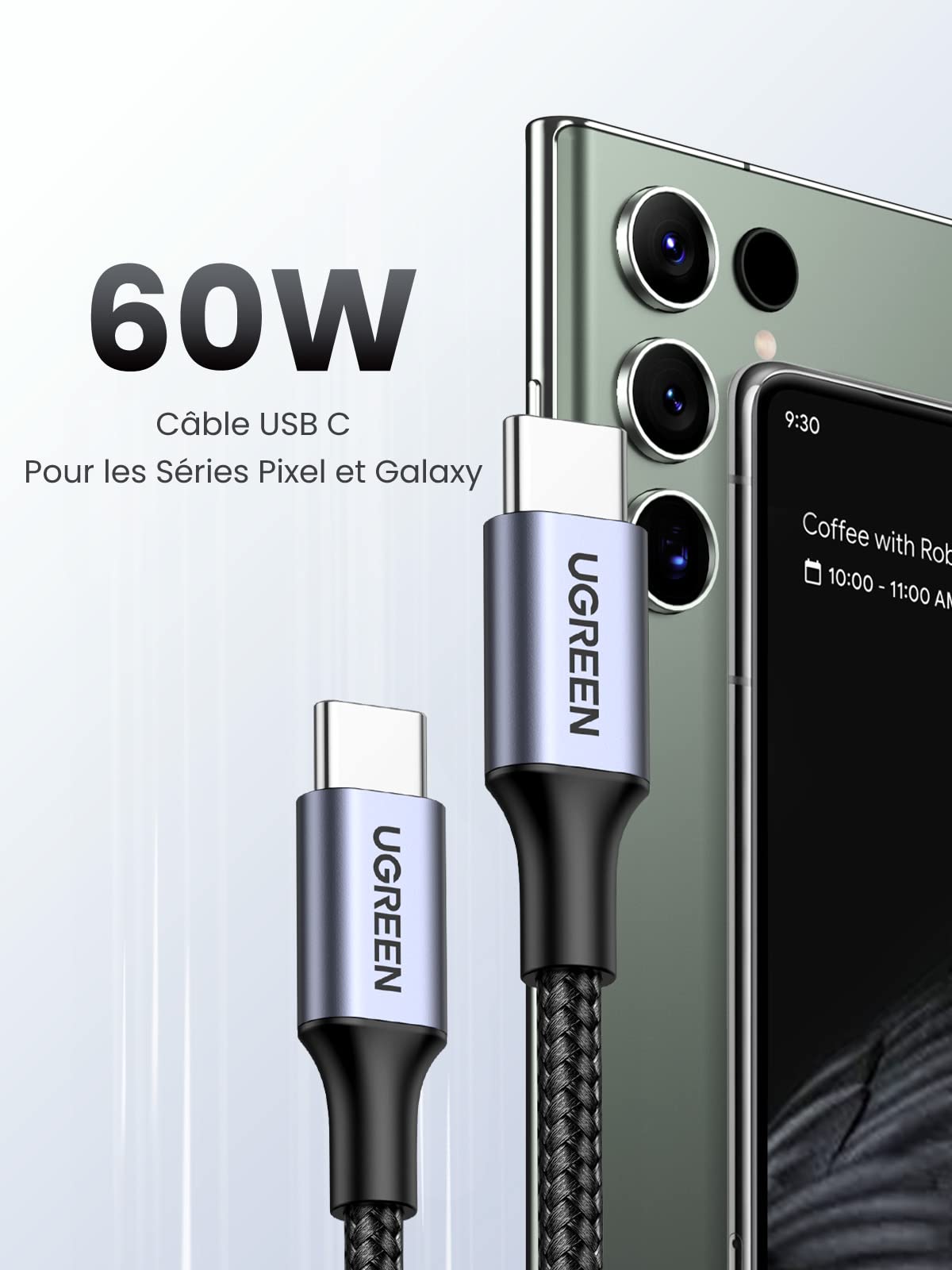 UGREEN Lot de 2 Câble USB C vers USB C PD Charge Rapide 60W