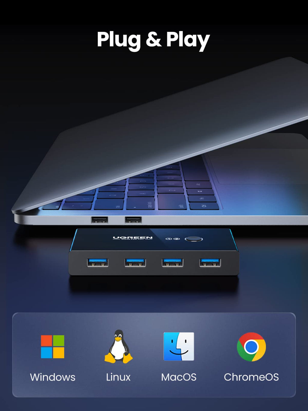 UGREEN Switch USB 3.0 Commutateur KVM 4 Ports USB