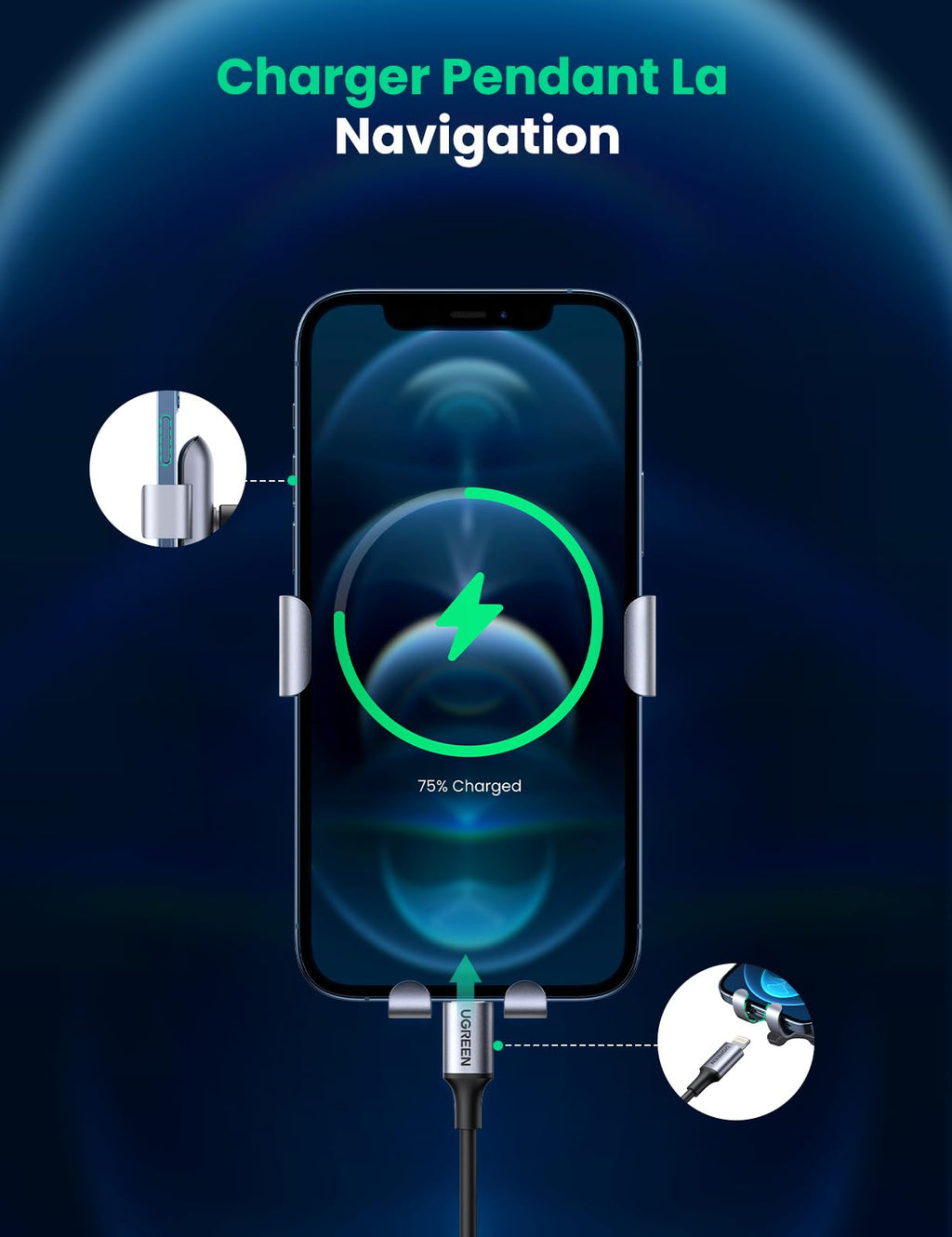 UGREEN Support Téléphone Voiture Gravité Grille Aération Ronde Porte Portable Voiture Accroche