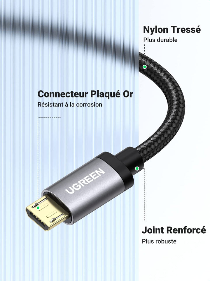 UGREEN Câble USB Micro USB Charge Rapide 18W 3A