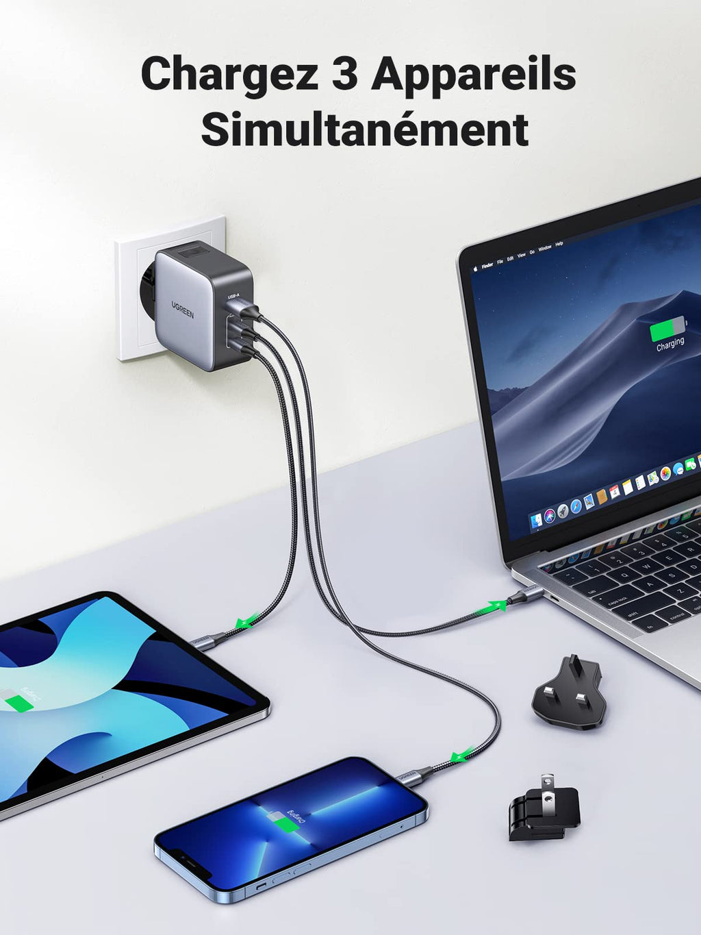 UGREEN Nexode 65W GaN Chargeur USB C 3 Ports