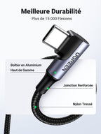 UGREEN Câble USB C vers USB C Coudé 100W 5A Câble USB Type C 90 Degrés Charge Rapide Nylon Tressé