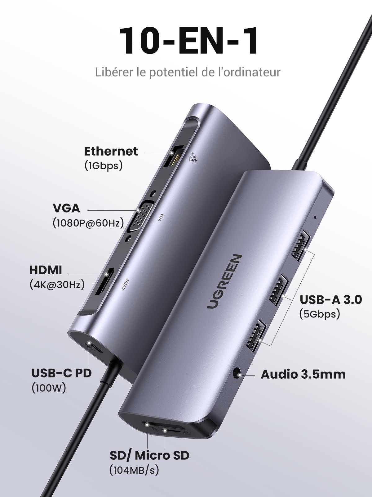 UGREEN 10 en 1 Hub USB C