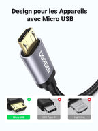 UGREEN Câble USB Micro USB Charge Rapide 18W 3A