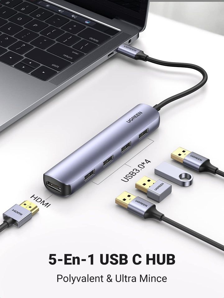 Hub USB C, adaptateur USB C 4 en 1 avec hub USB C 4K vers HDMI, alimentation  87 W, USB 3.0, hub multiport Thunderbolt 3 compatible avec MacBook Pro,  XPS, iPad Pro