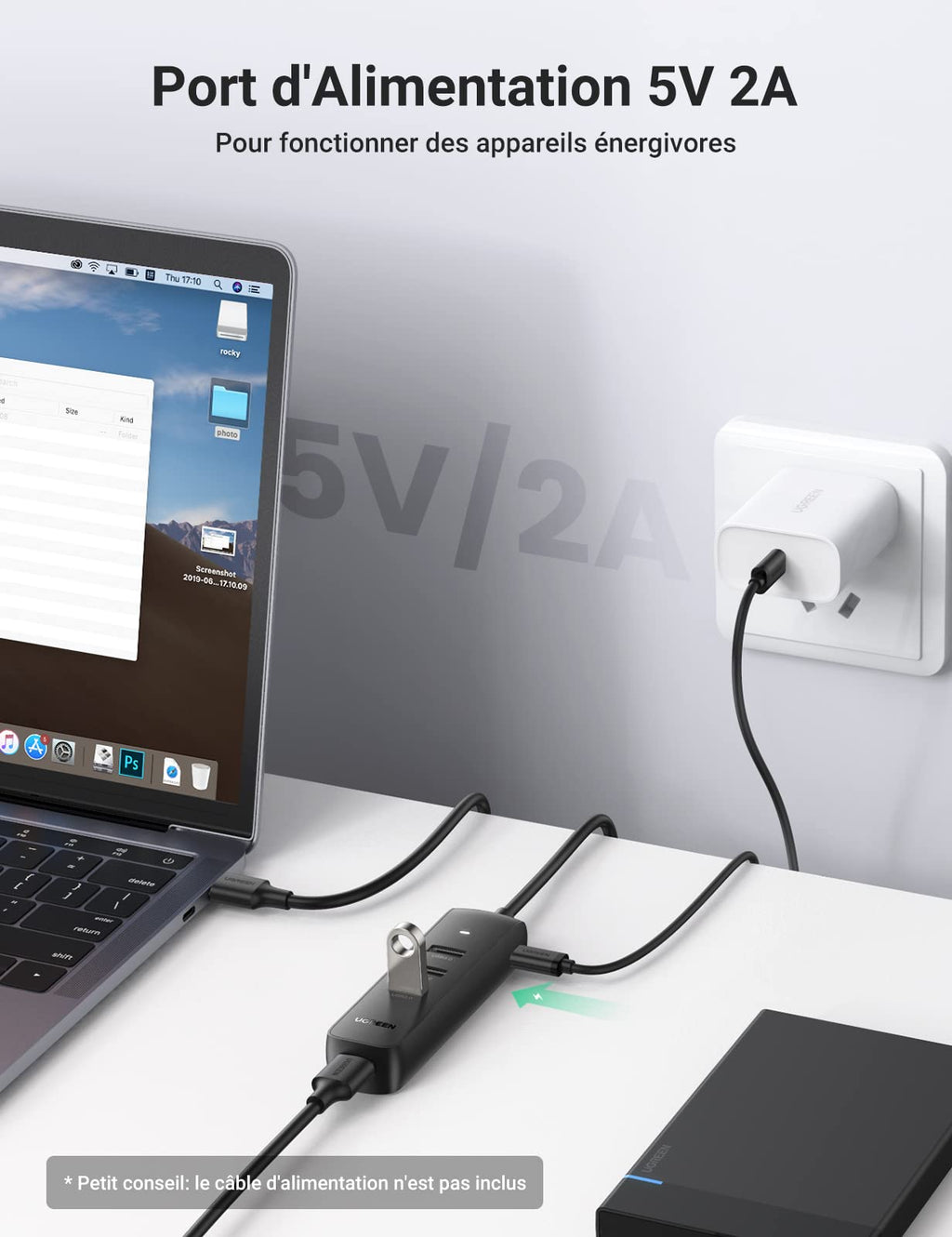 UGREEN Hub USB 3.0 vers 4 Ports USB 5Gbps Transfert Rapide Adaptateur