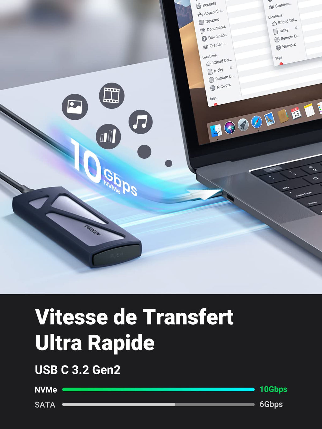 UGREEN Boîtier M.2 SSD NVMe USB 3.2 Gen 2 10 Gbps Adaptateur