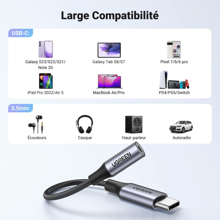 Adaptateur USB C vers Jack 3,5 mm (Lot de 2), Adaptateur Casque Audio  Adaptateur Écouteur Type C to 3.5mm Compatible avec Samsung Galaxy S22 S21  S20 Note20, Xiaomi, Huawei, Pixel, OnePlus 